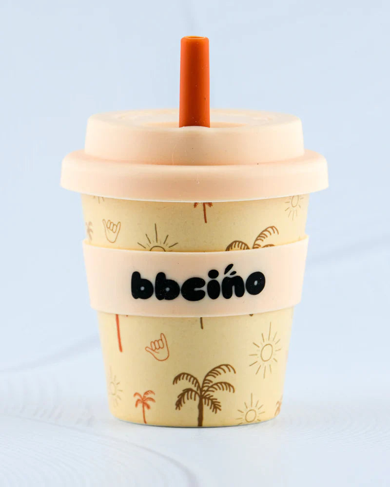 BBCino 120ml reusable cup with an Oasis design, made from sustainable bamboo. Lightweight, durable, and perfect for babycinos, espressos, or small drinks.