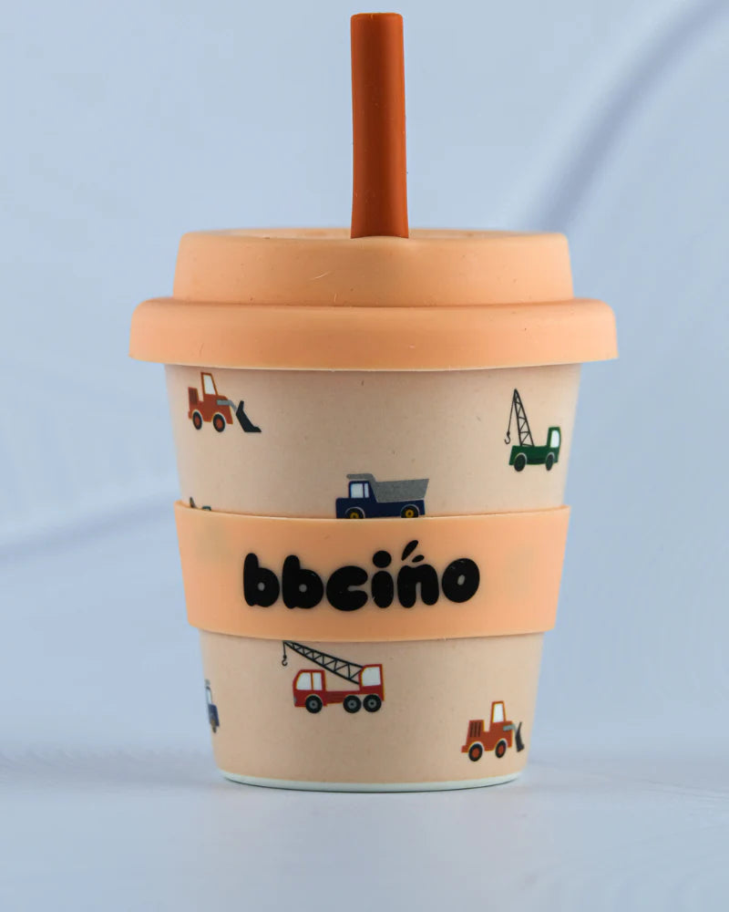 BBCino 120ml reusable cup with a Truck design, made from sustainable bamboo. Lightweight, durable, and perfect for babycinos, espressos, or small drinks.