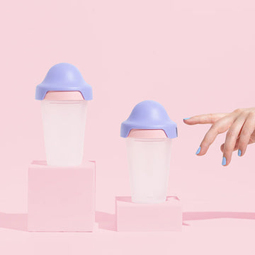 Little Stackers 240ml Baby Bottle Twin Pack in purple and pink, suitable for 3–6 months. Features a breast-like teat, stackable design, and easy transition to a sippy cup. BPA-free, dishwasher and microwave safe.