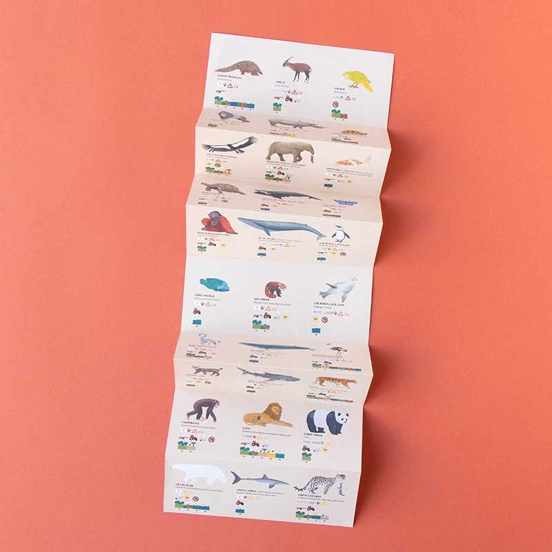 Folded Londji Life Puzzle animal guide showing illustrations and information about various endangered animals.