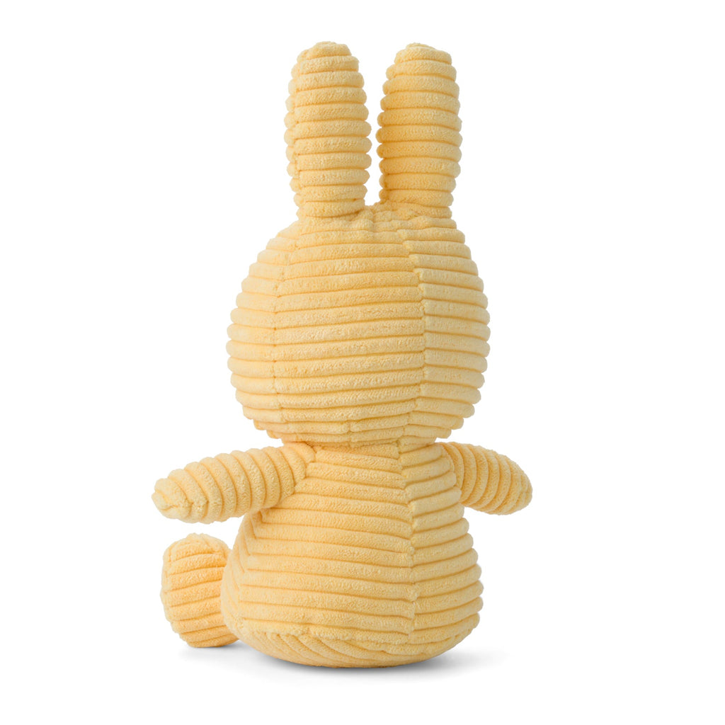 Buttercream Miffy Plush made from 100% recycled corduroy polyester. Soft, snuggly, and perfect for cuddles, measuring 23cm tall. 