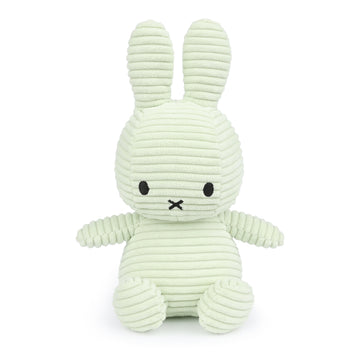 Fresh Mint Miffy Plush made from 100% recycled corduroy polyester. Soft, snuggly, and perfect for cuddles, measuring 23cm tall. 