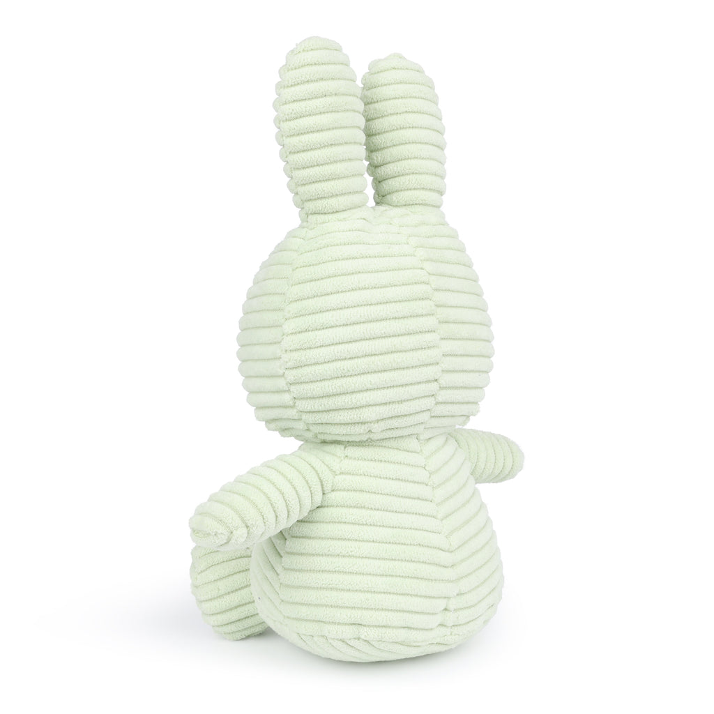 Fresh Mint Miffy Plush made from 100% recycled corduroy polyester. Soft, snuggly, and perfect for cuddles, measuring 23cm tall. 