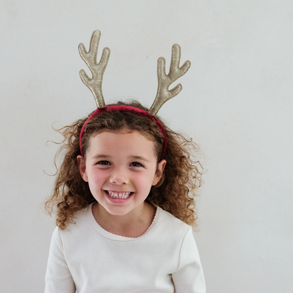 Mimi & Lula Gold Glitter Antlers – Kids Christmas Hairband