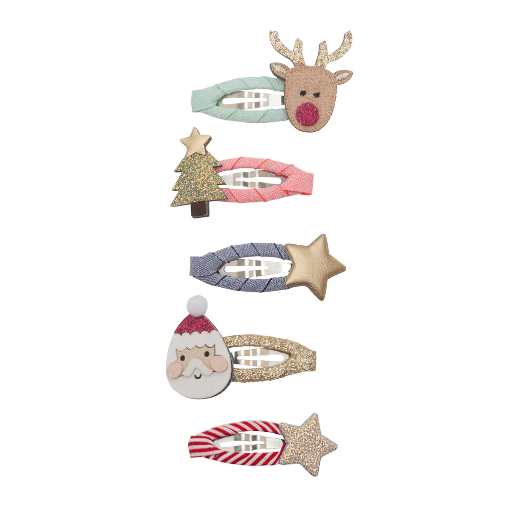 Mimi & Lula Santa & Rudolph Clic Clacs – set of festive Christmas hair clips with reindeer, Santa, tree, and star designs.