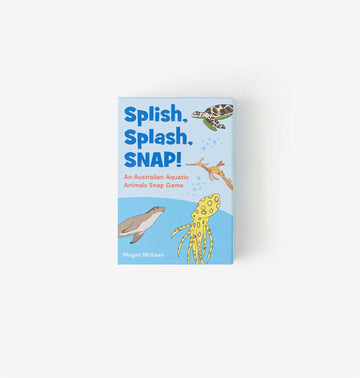 Splish, Splash, SNAP! card game featuring 13 native Australian aquatic animals, including the platypus, spotted wobbegong, and weedy seadragon, with vibrant designs and large cards perfect for children.