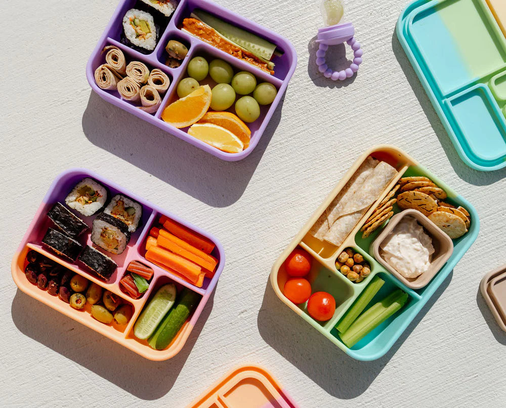 Top view of Bento Lunchboxes filled with colourful, nutritious meals – five compartment design perfect for balanced lunches.