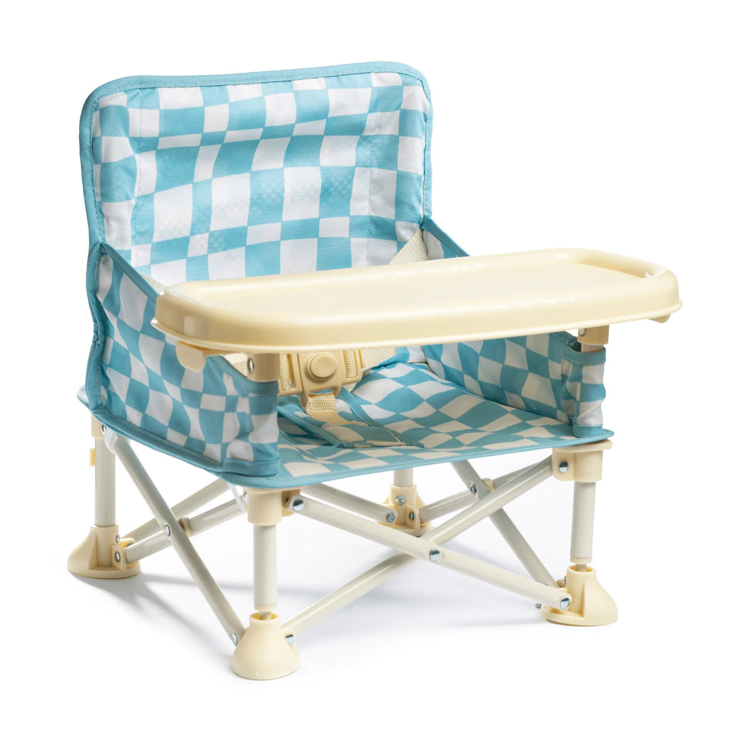 Portable blue and white checkered baby chair with tray – Izimini Harper travel high chair